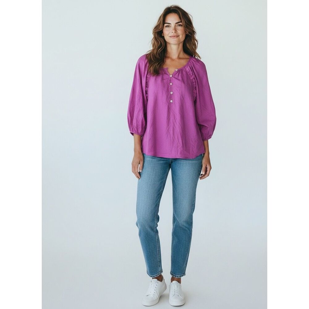 Cleobella Jess Orchid Purple Blouse Size Medium 100% Organic Cotton